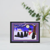 Schwarze Winterkatzen Weihnachtskarten Feiertagspostkarte (Stehend Vorderseite)