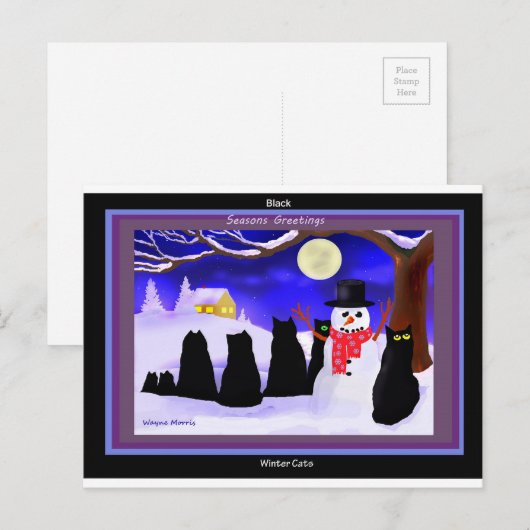 Schwarze Winterkatzen Weihnachtskarten Feiertagspostkarte (Vorne/Hinten)