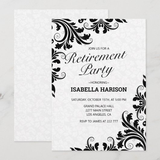 Schwarze Wirbel Einladung (Vorne/Hinten)