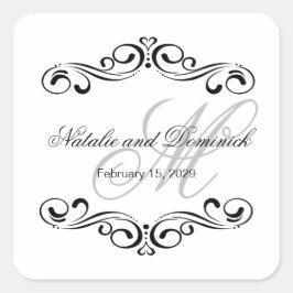 Schwarze Wirbel Hochzeitlogo Quadratischer Aufkleber