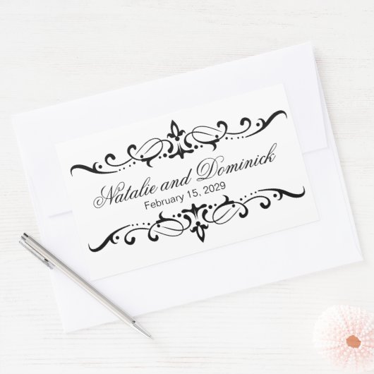 Schwarze Wirbel Hochzeitlogo Rechteckiger Aufkleber (Umschlag)