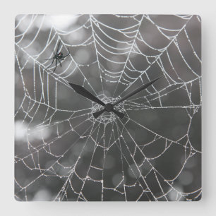 Schwarze Witwe in Spinnennetz Halloween Quadratische Wanduhr