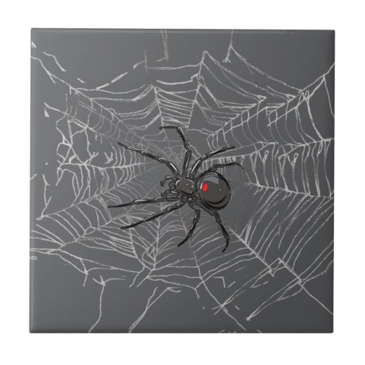Schwarze Witwe Spiderweb Zeichnend Kunst Fliese (Vorderseite)