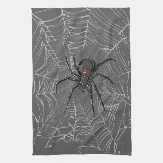 Schwarze Witwe Spiderweb Zeichnend Kunst Geschirrtuch (Vertikal)