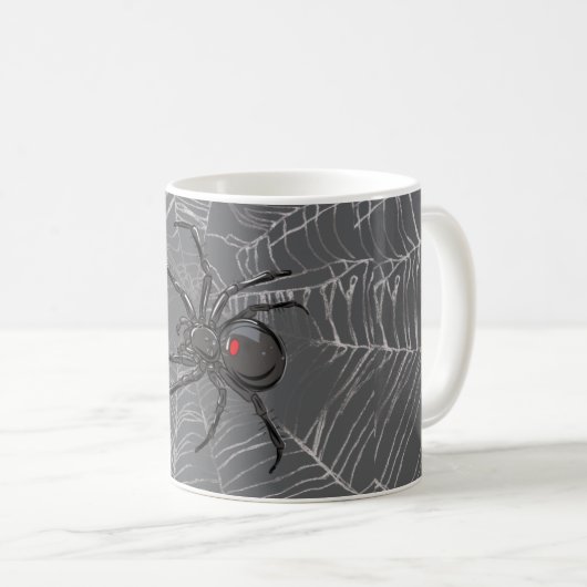 Schwarze Witwe Spiderweb Zeichnend Kunst Kaffeetasse (VorderseiteRechts)