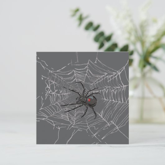 Schwarze Witwe Spiderweb Zeichnend Kunst Karte (Stehend Vorderseite)