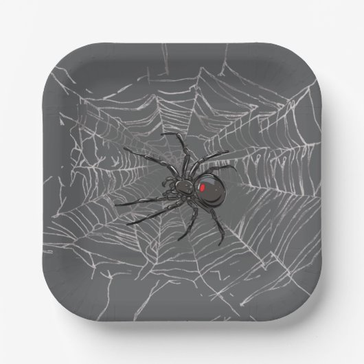 Schwarze Witwe Spiderweb Zeichnend Kunst Pappteller (Vorderseite)