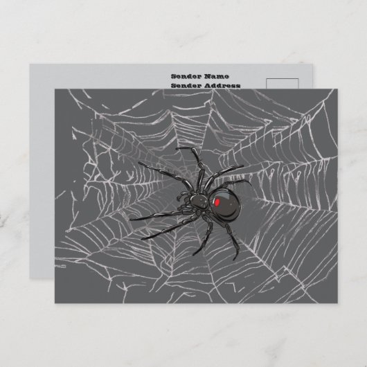 Schwarze Witwe Spiderweb Zeichnend Kunst Postkarte (Vorne/Hinten)