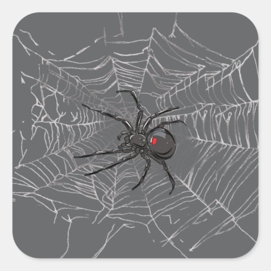 Schwarze Witwe Spiderweb Zeichnend Kunst Quadratischer Aufkleber (Vorderseite)
