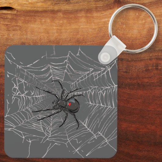Schwarze Witwe Spiderweb Zeichnend Kunst Schlüsselanhänger (Rückseite)
