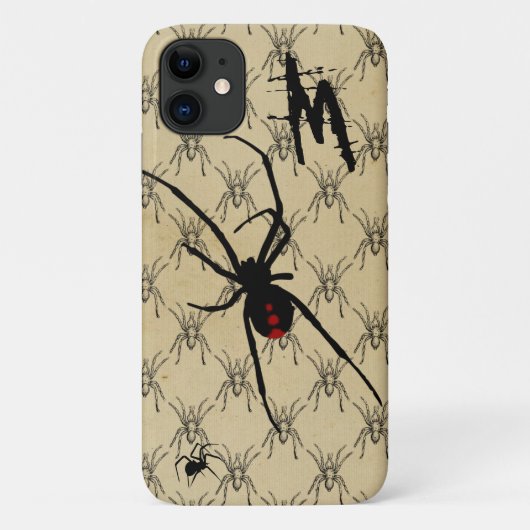 Schwarze Witwe-Spinne Gothic Halloween-Monogramm Case-Mate iPhone Hülle (Rückseite)