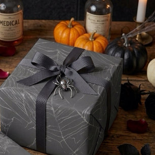 Schwarze Witwenspinne und Spinnennetz-Zeichnung Ku Geschenkpapier