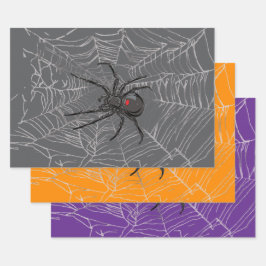 Schwarze Witwenspinne und Spinnennetz-Zeichnung Ku Geschenkpapier Set