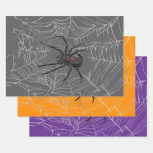 Schwarze Witwenspinne und Spinnennetz-Zeichnung Ku Geschenkpapier Set