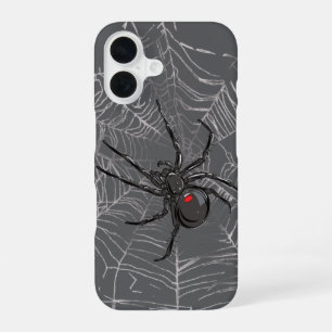 Schwarze Witwenspinne und Spinnennetz-Zeichnung Ku iPhone 16 Hülle