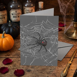 Schwarze Witwenspinne und Spinnennetz-Zeichnung Ku Karte