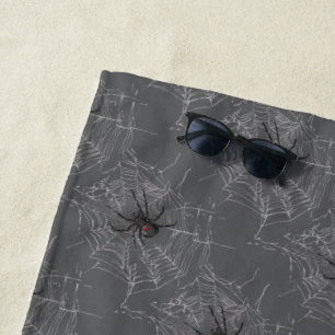 Schwarze Witwenspinne und Spinnennetz-Zeichnung Ku Strandtuch