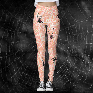 Schwarze Witwenspinnen-Netz Pastell-Pfirsich Kostü Leggings