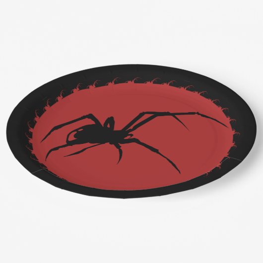 Schwarze Witzspinne Pappteller (Schrägansicht)