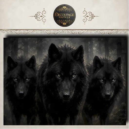 Schwarze Wolfpack-Dekupage Seidenpapier