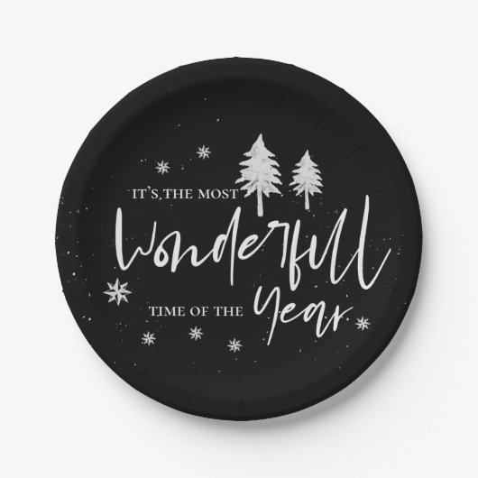 Schwarze wunderbare Zeit des Jahres Weihnachten Pa Pappteller (Vorderseite)