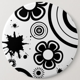Schwarze wunderliche Blumen, Kreise, Spritzmuster Button
