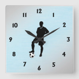 Schwarze Zahlen des Fußballspielers Quadratische Wanduhr