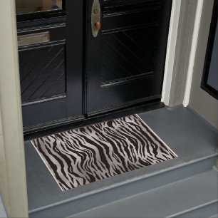 Schwarze Zebrastreifen Tierprint Silber Luxus Fußmatte