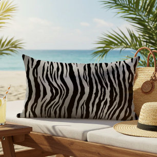 Schwarze Zebrastreifen Tierprint Silber Luxus Kissen Für Draußen