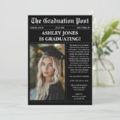 Schwarze Zeitung Foto Abschlussfeier Einladung (Stehend Vorderseite)