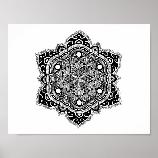 Schwarze Zendala-Blume Poster (Vorne)