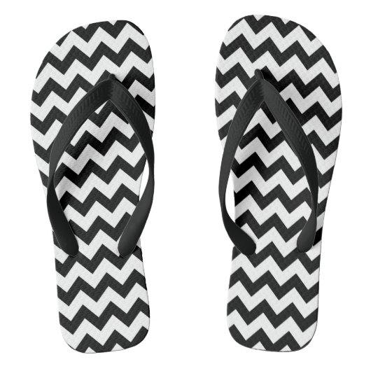 Schwarze Zickzack Gemusterte Flip Flops Badesandalen (Fußbett)