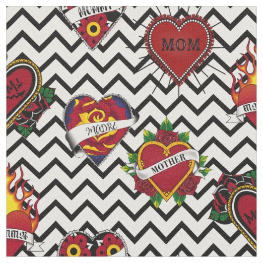 Schwarze Zickzack Mama Tattoo Fabric Stoff (Nahaufnahme)