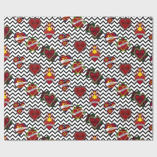 Schwarze Zickzack Mama Tattoo Geschenkpapier (Flach)
