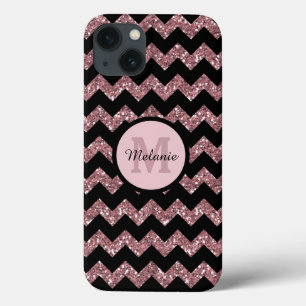 Schwarze Zickzack Rose Rosa Glitzer Monogramm Case-Mate iPhone Hülle