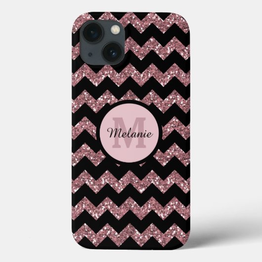 Schwarze Zickzack Rose Rosa Glitzer Monogramm Case-Mate iPhone Hülle (Rückseite)