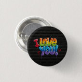 Schwarze Ziegelwand mit Graffiti „Ich liebe dich!“ Button (Vorne & Hinten)
