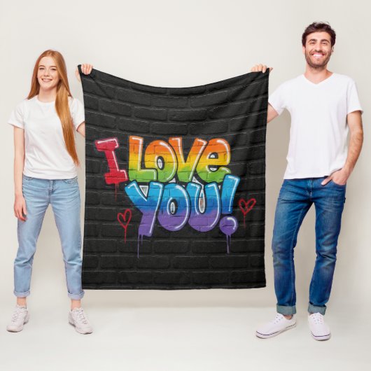 Schwarze Ziegelwand mit Graffiti „Ich liebe dich!“ Fleecedecke (Beispiel)