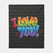 Schwarze Ziegelwand mit Graffiti „Ich liebe dich!“ Fleecedecke (Vorderseite)