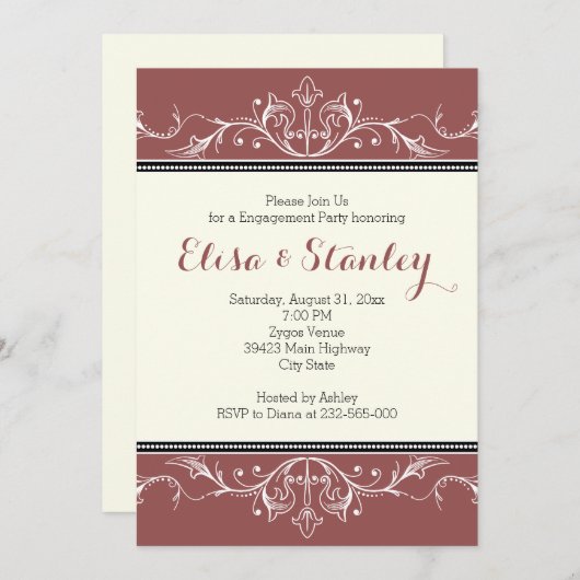 Schwarze Ziergrenzenmarsala Einladung (Vorne/Hinten)