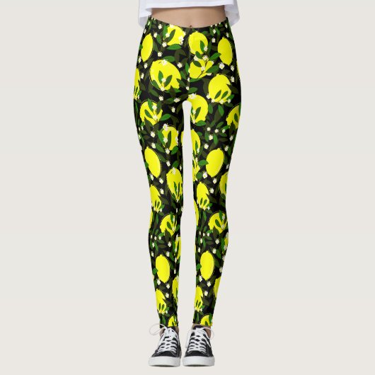 schwarze Zitronen Leggings (Vorderseite)