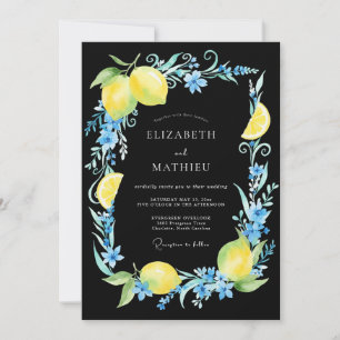 Schwarze Zitronen-Zitrus-Eukalyptus-Hochzeit Einladung