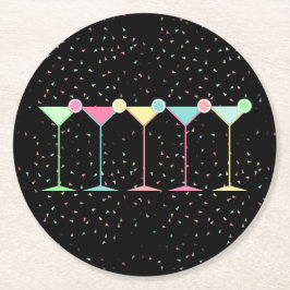 Schwarze Zitrus-Martini-Cocktail-Konfetti-Party Runder Pappuntersetzer