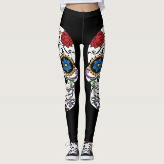 Schwarze Zuckerschädel-Leggings Leggings