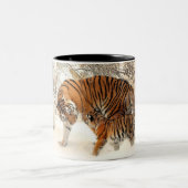 Schwarze Zwei-Ton Tasse mit Tigerfamiliendruck (Mittel)