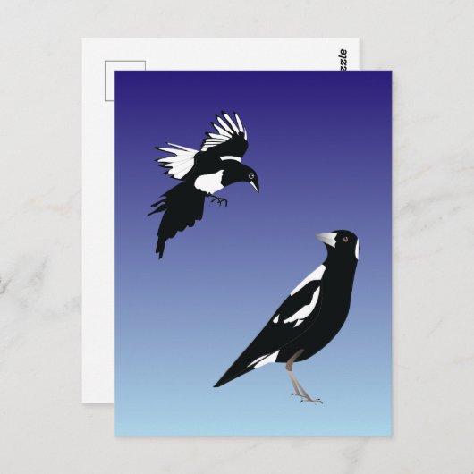 Schwarze Zwergvögel im blauen Hintergrund Postkarte (Vorne/Hinten)