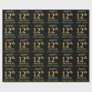 Schwärzen Sie, Imitat-Gold "GLÜCKLICHER 12. Geschenkpapier