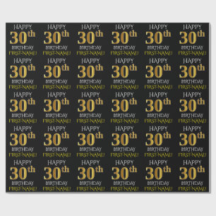 Schwärzen Sie, Imitat-Gold "GLÜCKLICHER 30. Geschenkpapier