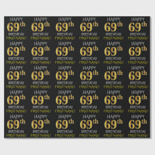 Schwärzen Sie, Imitat-Gold "GLÜCKLICHER 69. Geschenkpapier