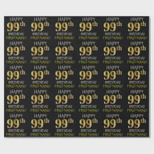 Schwärzen Sie, Imitat-Gold "GLÜCKLICHER 99. Geschenkpapier